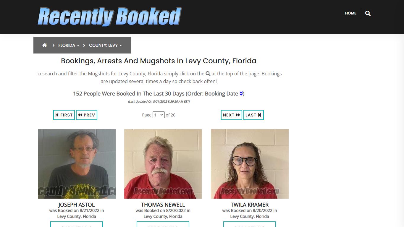Recent bookings, Arrests, Mugshots in Levy County, Florida